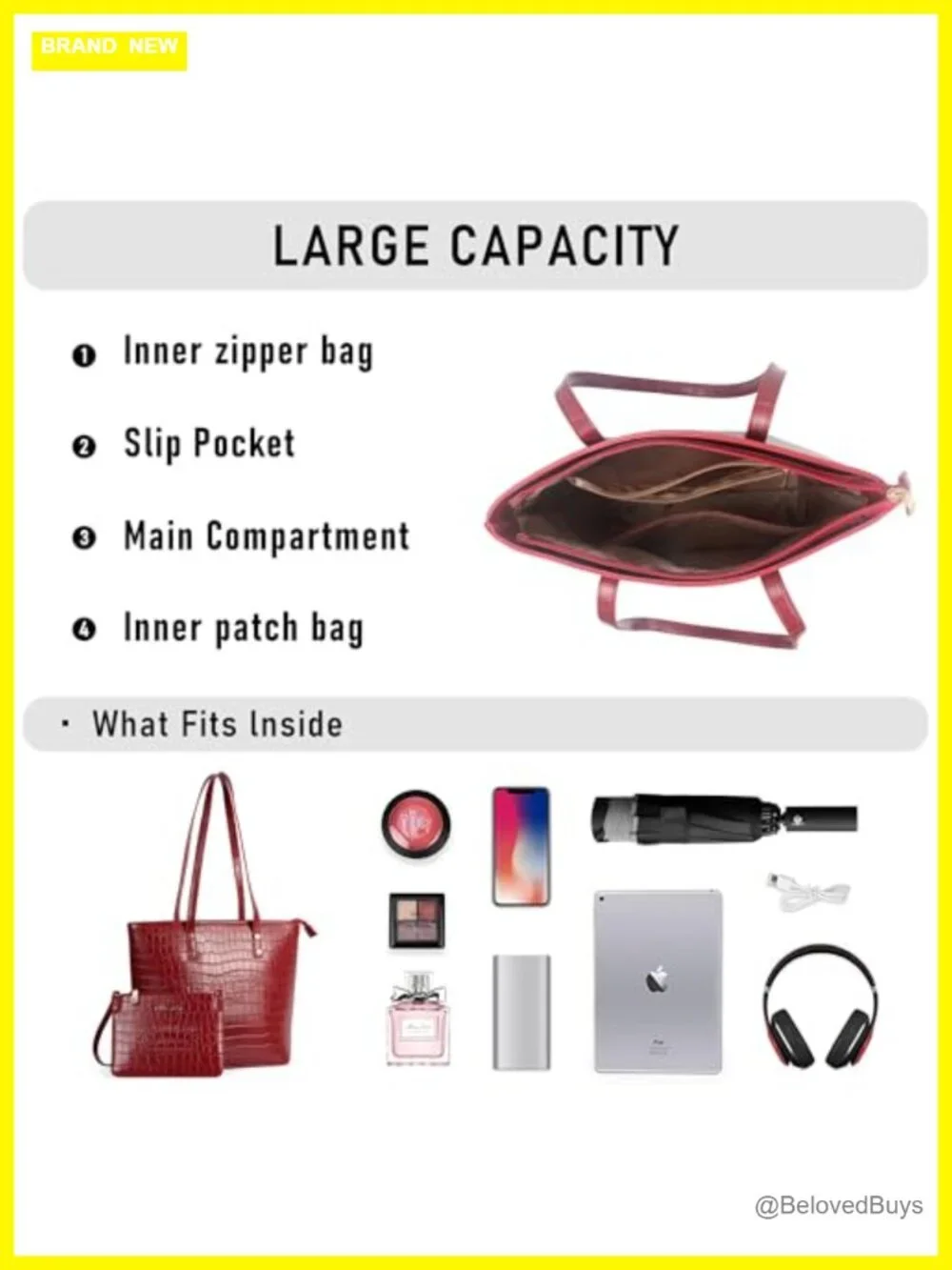 Medium Top Handle Tote Bag with Zipper, PU Leather